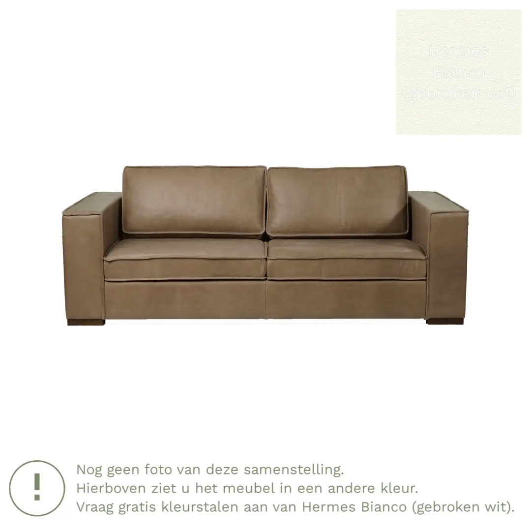 afbeelding van Leren bank Fine - 3 zits - Hermes Bianco (gebroken wit) - Poten hout zwart