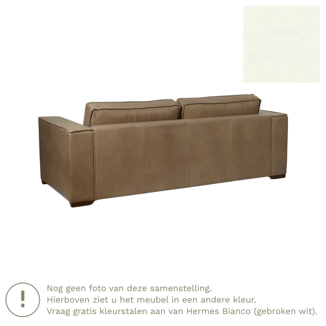afbeelding van Leren bank Fine - 3 zits - Hermes Bianco (gebroken wit) - Poten hout zwart