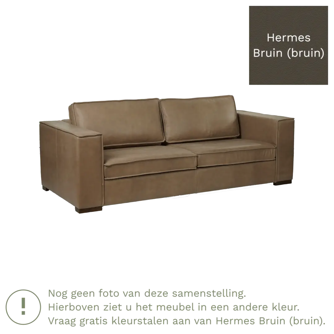 afbeelding van Leren bank Fine - 3 zits - Hermes Bruin (bruin) - Poten hout zwart