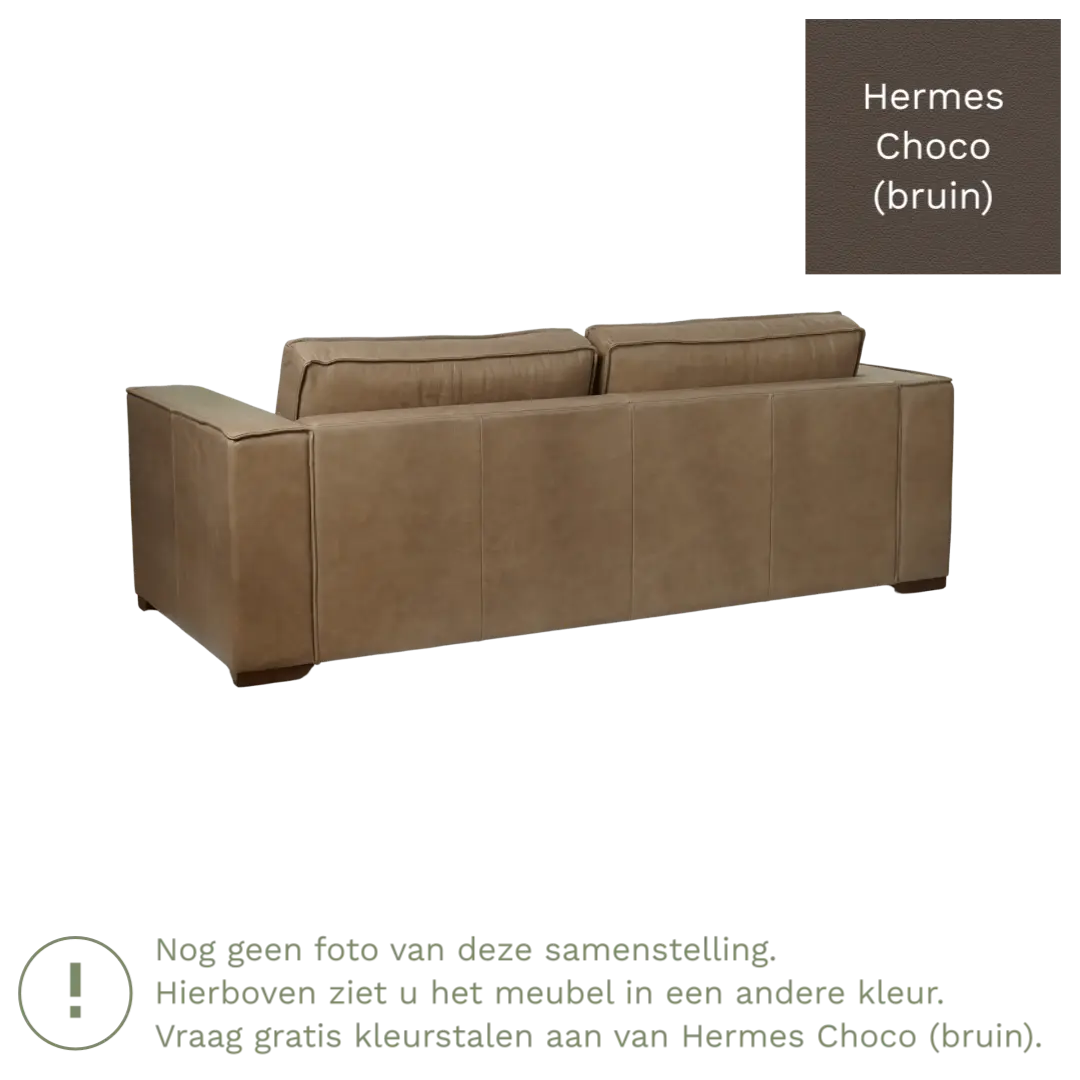 afbeelding van Leren bank Fine - 3 zits - Hermes Choco (bruin) - Poten hout zwart