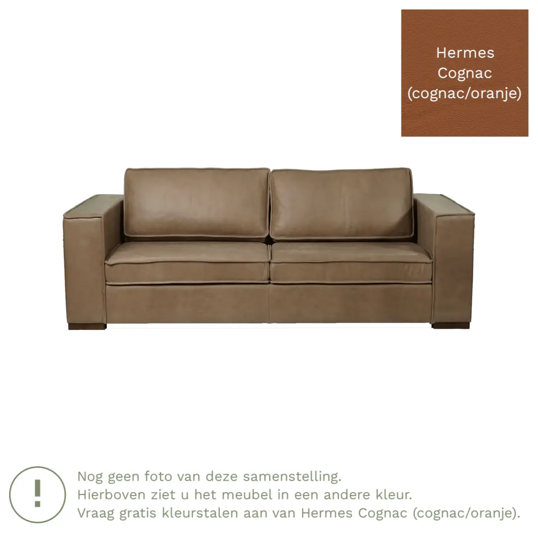 afbeelding van Leren bank Fine - 3 zits - Hermes Cognac (cognac/oranje) - Poten hout bruin