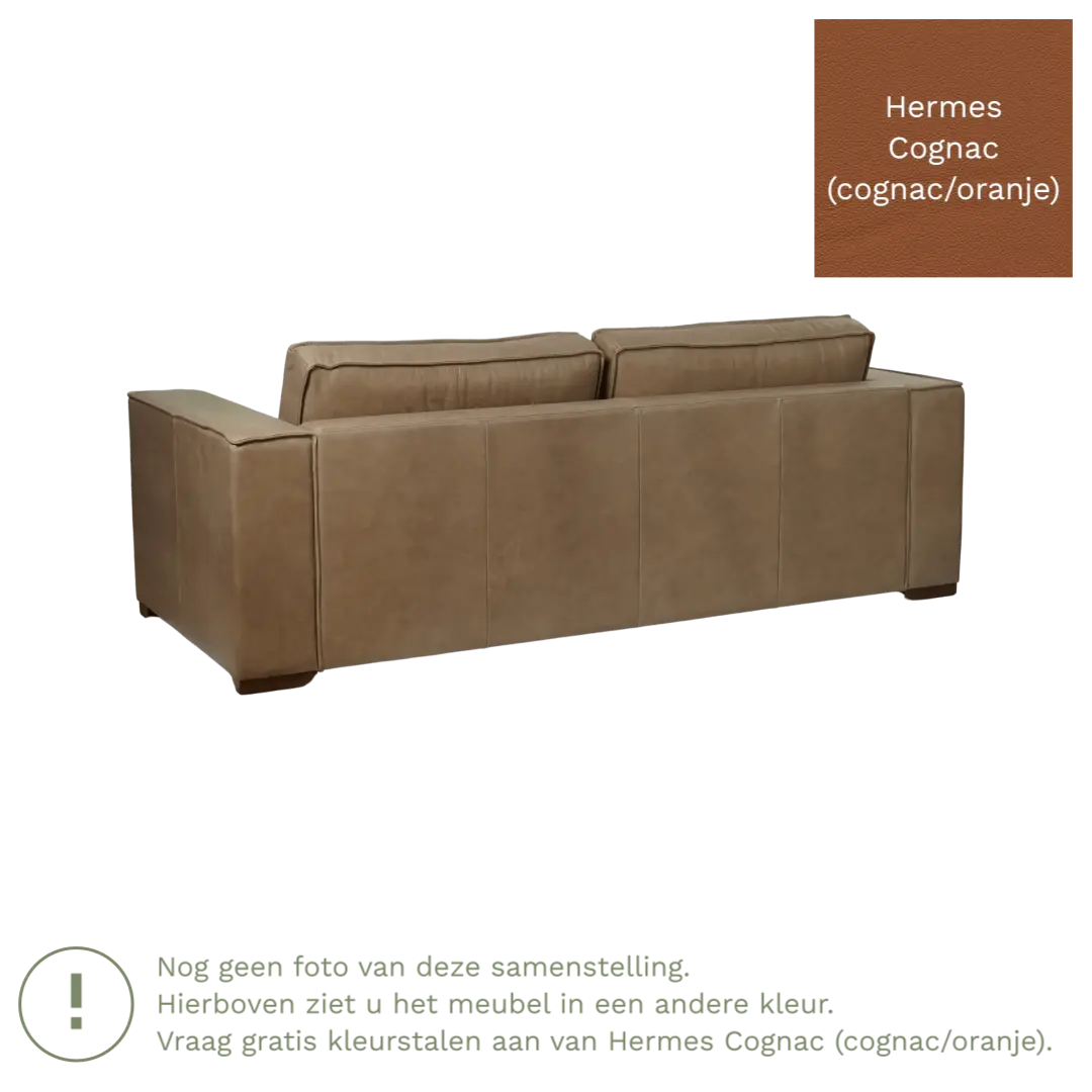 afbeelding van Leren bank Fine - 3 zits - Hermes Cognac (cognac/oranje) - Poten hout zwart