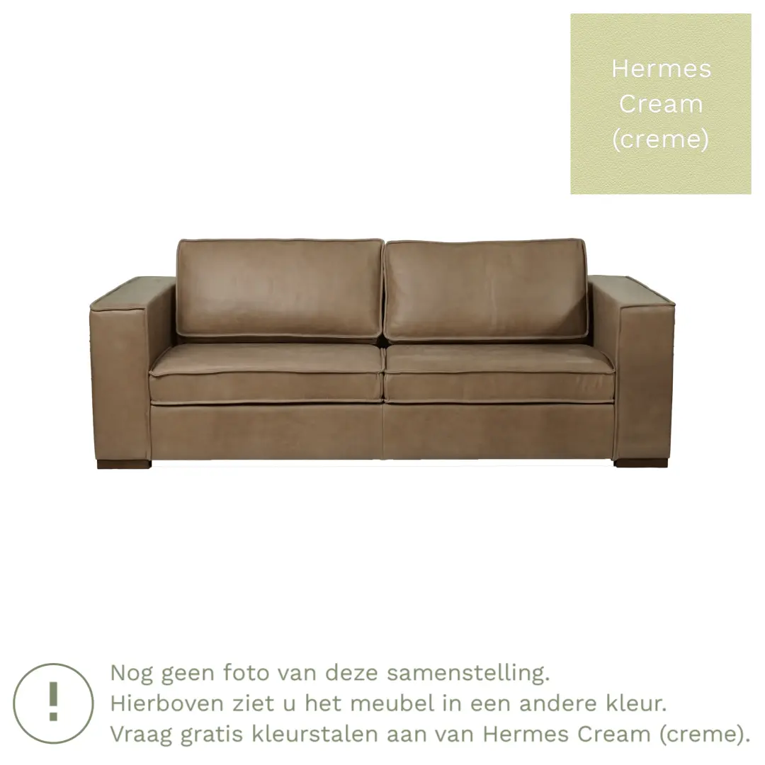 afbeelding van Leren bank Fine - 3 zits - Hermes Cream (crème) - Poten hout bruin