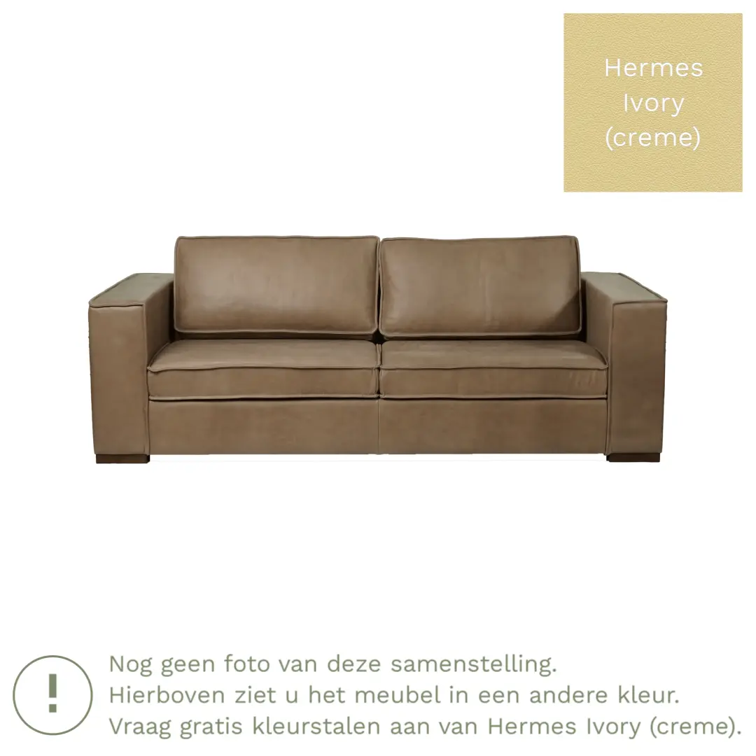 afbeelding van Leren bank Fine - 3 zits - Hermes Ivory (crème) - Poten hout bruin