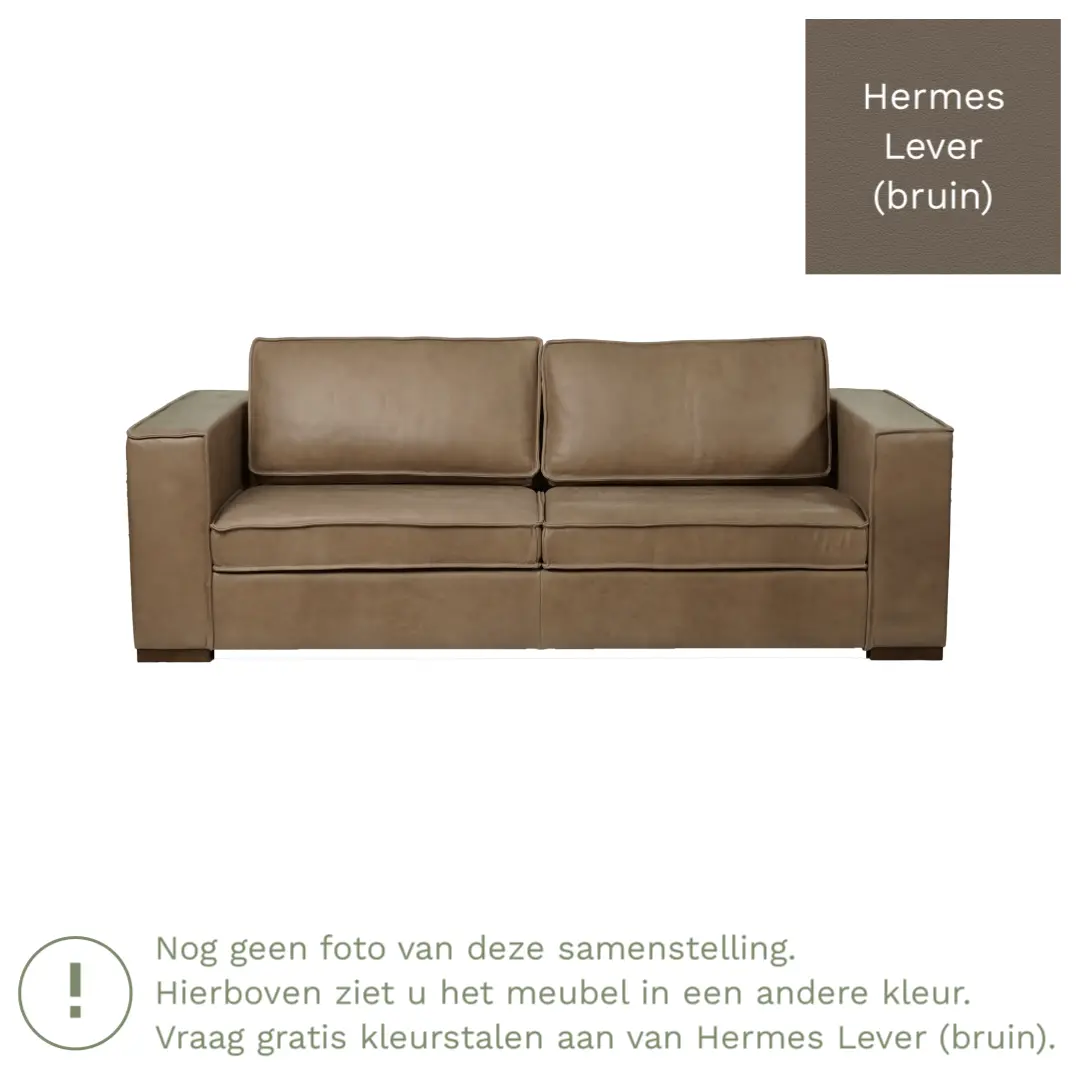 afbeelding van Leren bank Fine - 3 zits - Hermes Lever (bruin) - Poten hout bruin