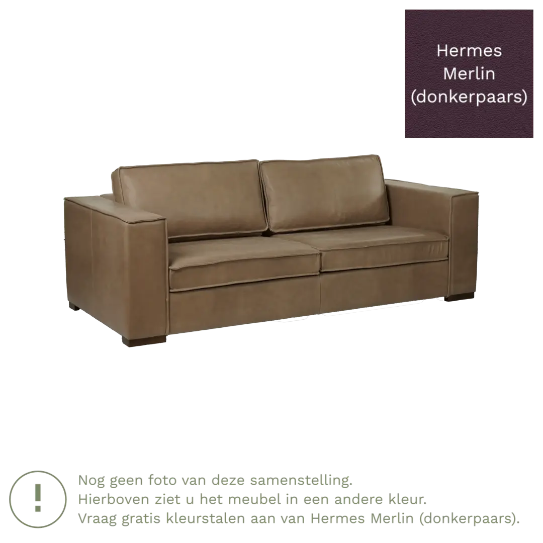 afbeelding van Leren bank Fine - 3 zits - Hermes Merlin (donkerpaars) - Poten hout bruin