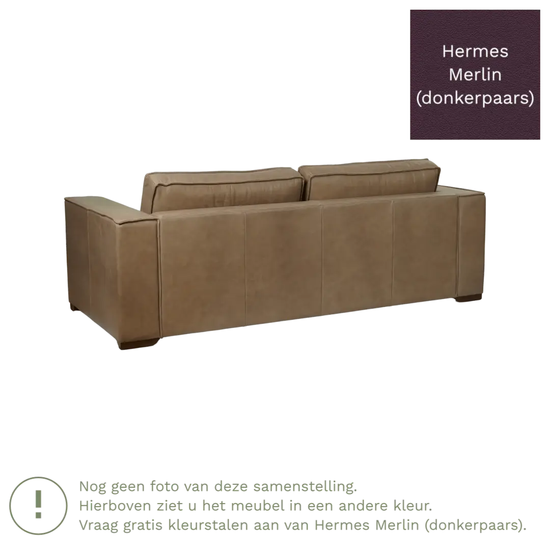 afbeelding van Leren bank Fine - 3 zits - Hermes Merlin (donkerpaars) - Poten hout bruin