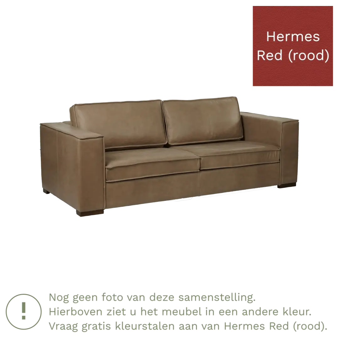 afbeelding van Leren bank Fine - 3 zits - Hermes Red (rood) - Poten hout zwart