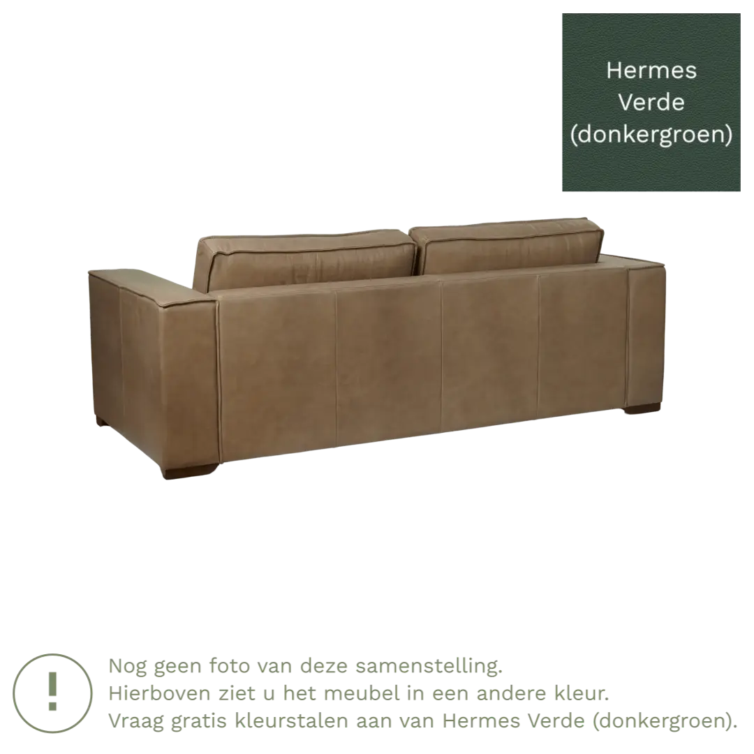 afbeelding van Leren bank Fine - 3 zits - Hermes Verde (donkergroen) - Poten hout bruin
