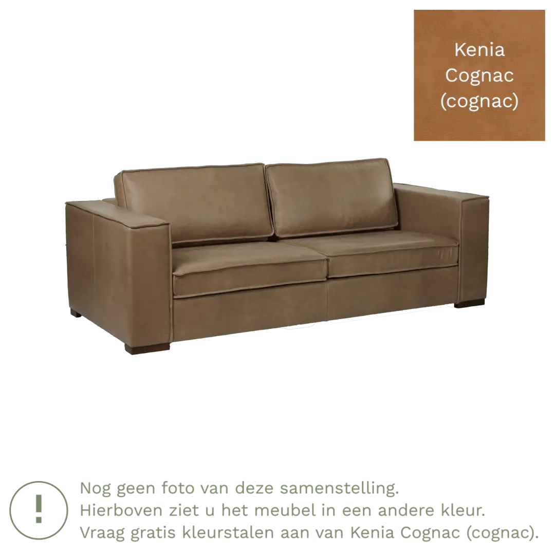 afbeelding van Leren bank Fine - 3 zits - Kenia Cognac (cognac) - Poten hout zwart