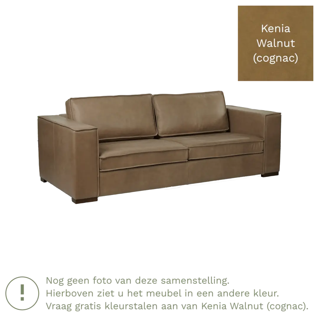 afbeelding van Leren bank Fine - 3 zits - Kenia Walnut (cognac) - Poten hout bruin