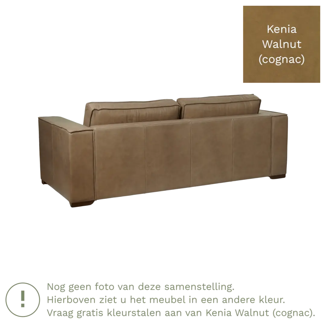 afbeelding van Leren bank Fine - 3 zits - Kenia Walnut (cognac) - Poten hout bruin