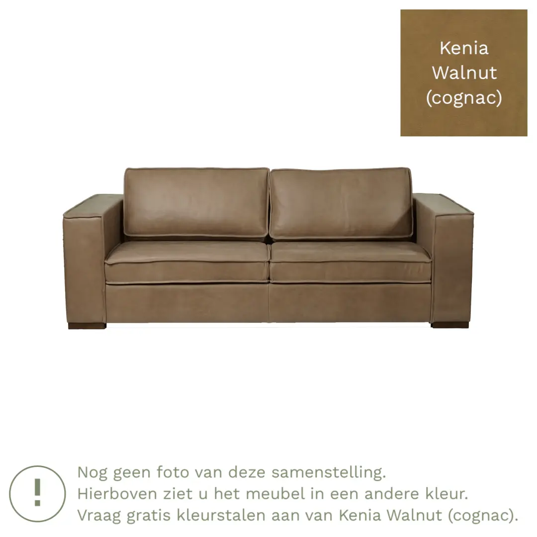 afbeelding van Leren bank Fine - 3 zits - Kenia Walnut (cognac) - Poten hout zwart