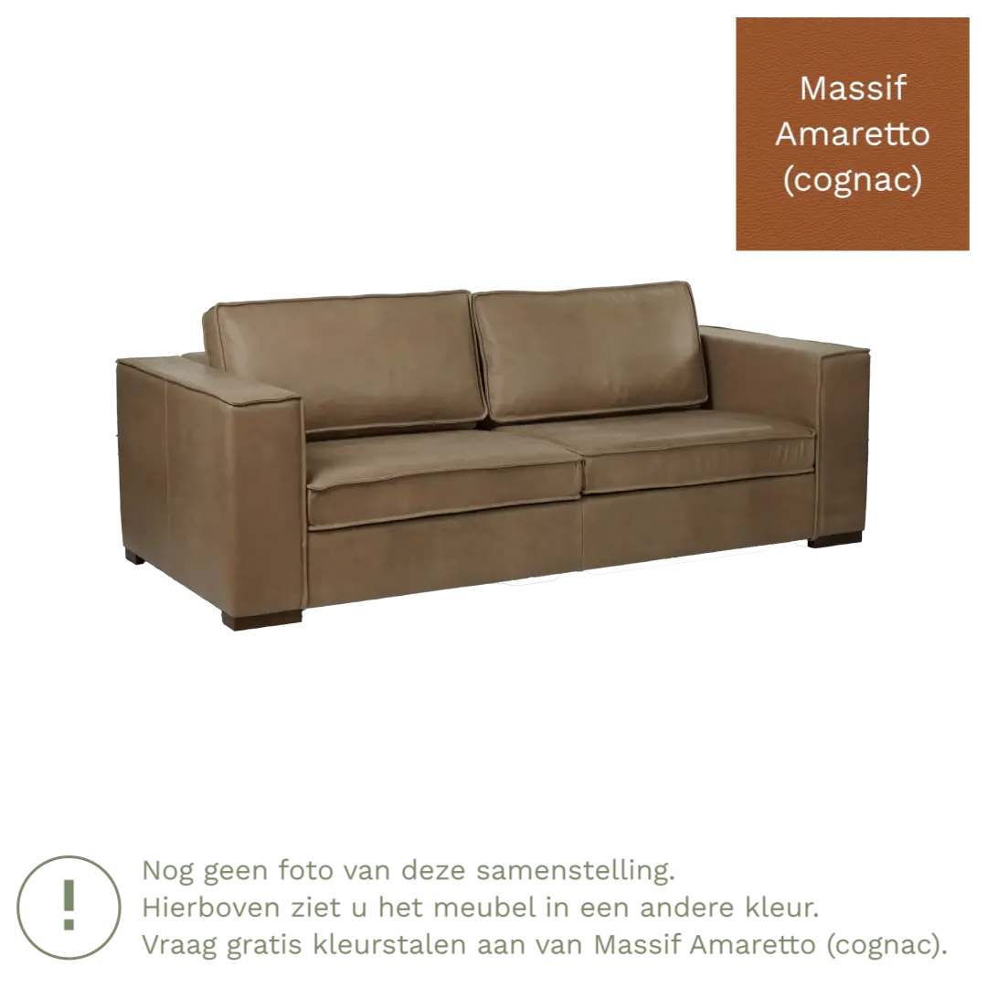 afbeelding van Leren bank Fine - 3 zits - Massif Amaretto (cognac) - Poten hout bruin