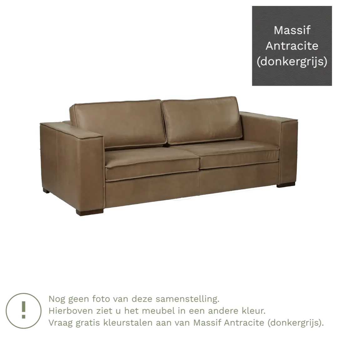 afbeelding van Leren bank Fine - 3 zits - Massif Antracite (donkergrijs) - Poten hout zwart