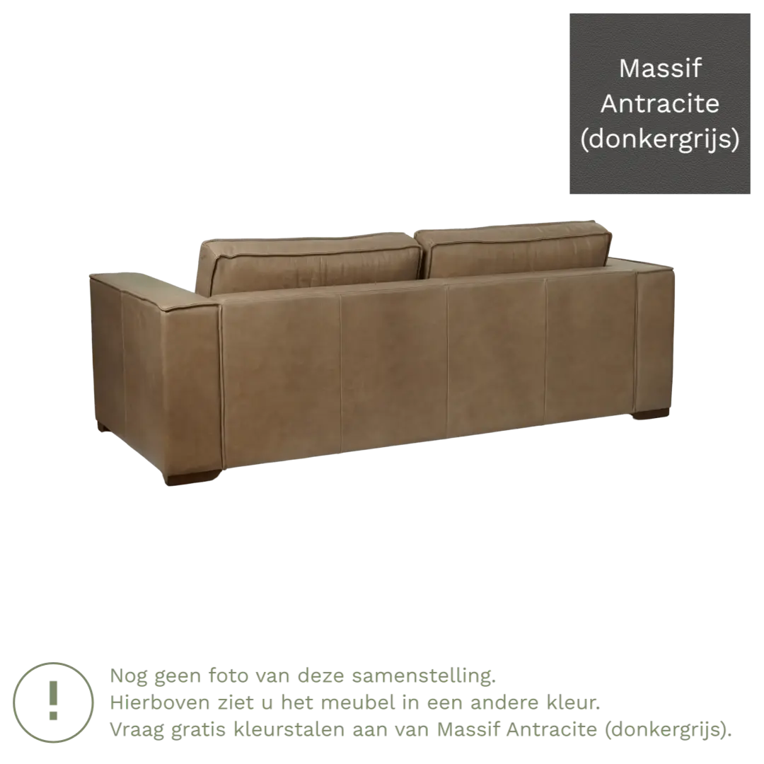 afbeelding van Leren bank Fine - 3 zits - Massif Antracite (donkergrijs) - Poten hout zwart
