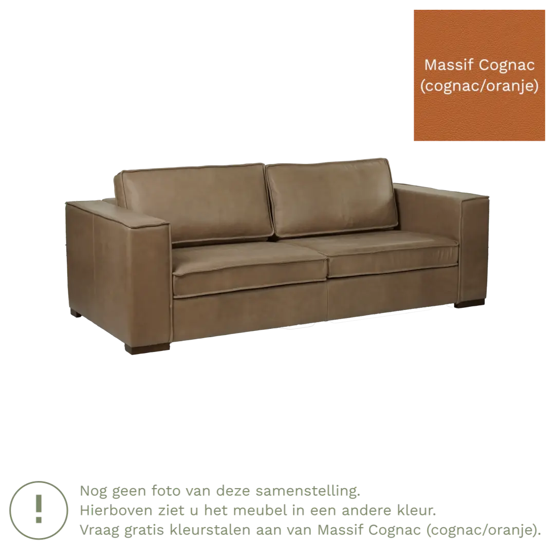 afbeelding van Leren bank Fine - 3 zits - Massif Cognac (cognac/oranje) - Poten hout bruin
