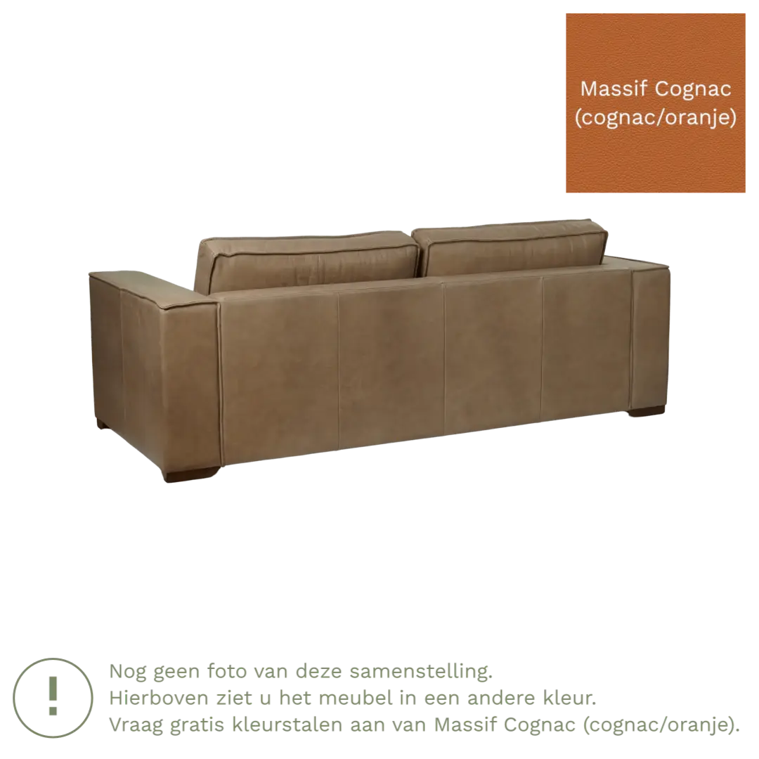 afbeelding van Leren bank Fine - 3 zits - Massif Cognac (cognac/oranje) - Poten hout bruin