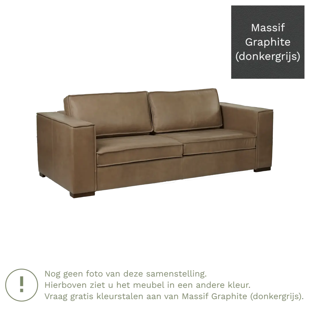 afbeelding van Leren bank Fine - 3 zits - Massif Graphite (donkergrijs) - Poten hout bruin