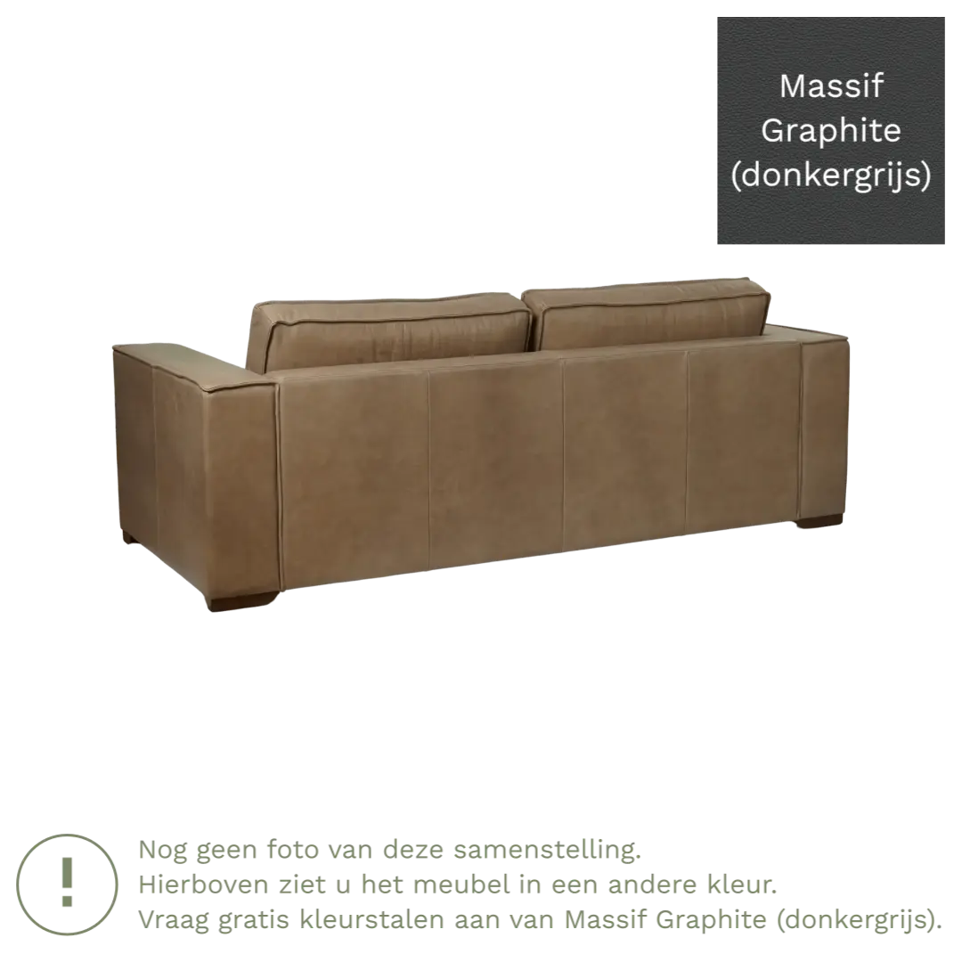 afbeelding van Leren bank Fine - 3 zits - Massif Graphite (donkergrijs) - Poten hout bruin