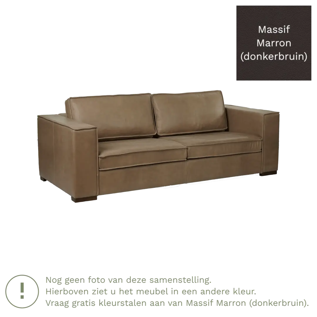 afbeelding van Leren bank Fine - 3 zits - Massif Marron (donkerbruin) - Poten hout zwart
