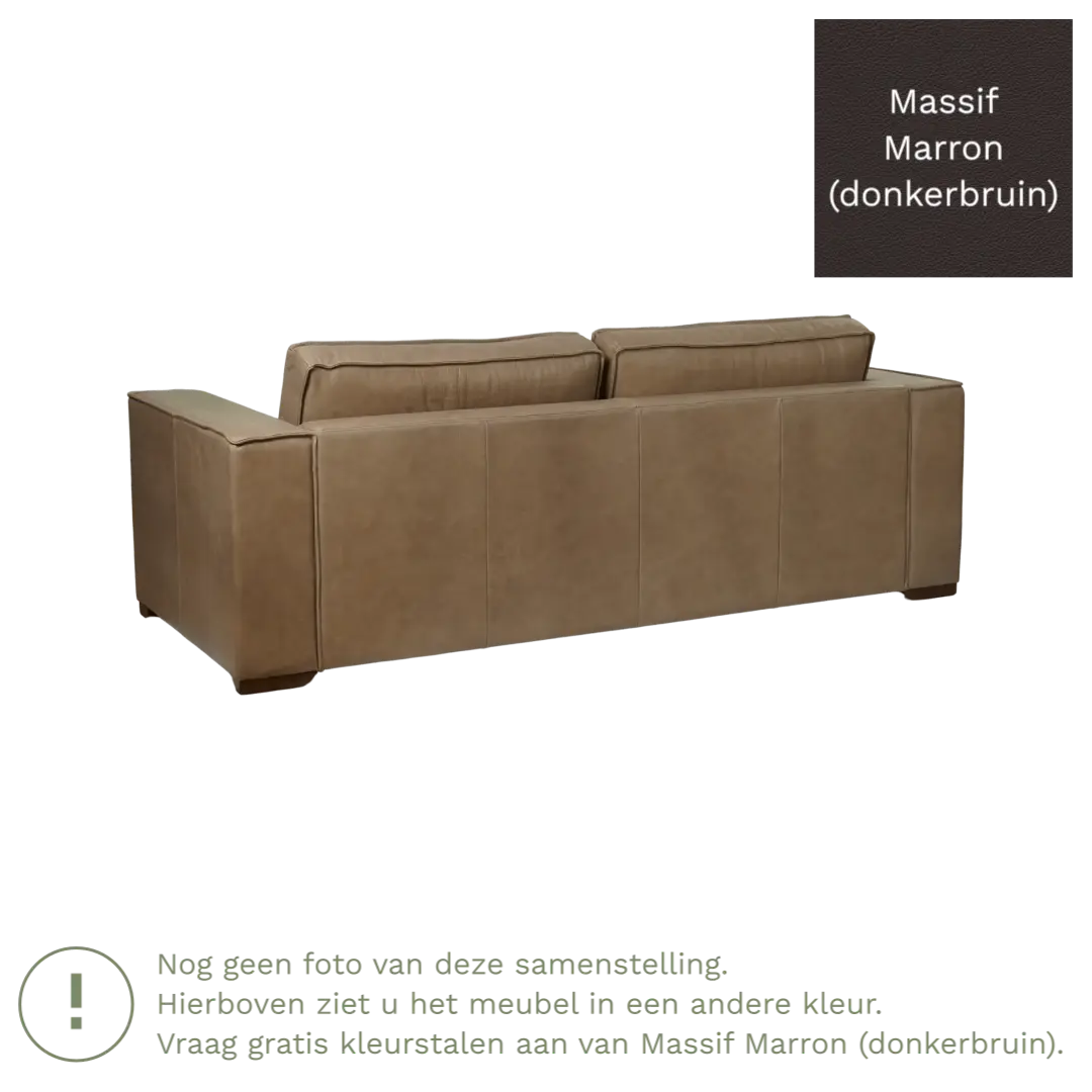 afbeelding van Leren bank Fine - 3 zits - Massif Marron (donkerbruin) - Poten hout zwart