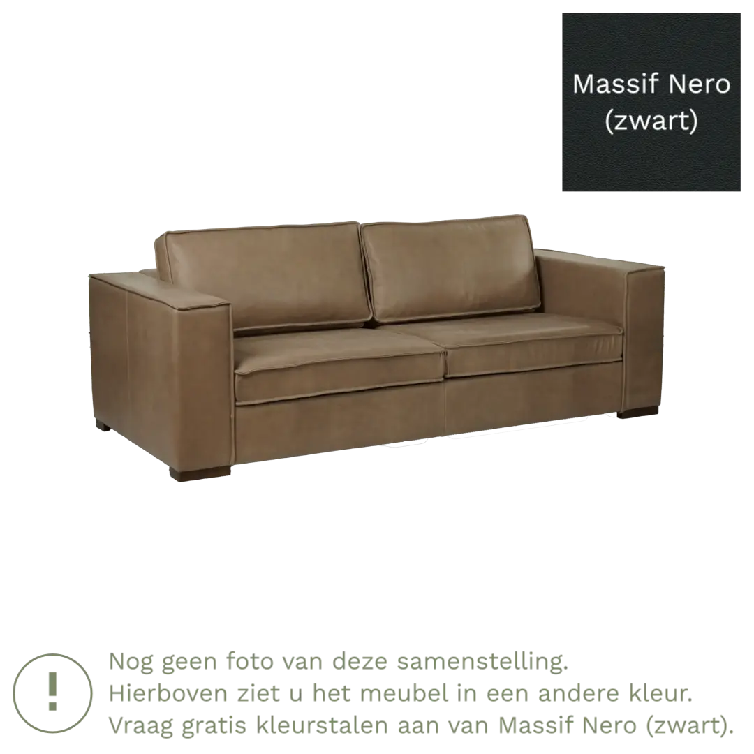 afbeelding van Leren bank Fine - 3 zits - Massif Nero (zwart) - Poten hout zwart
