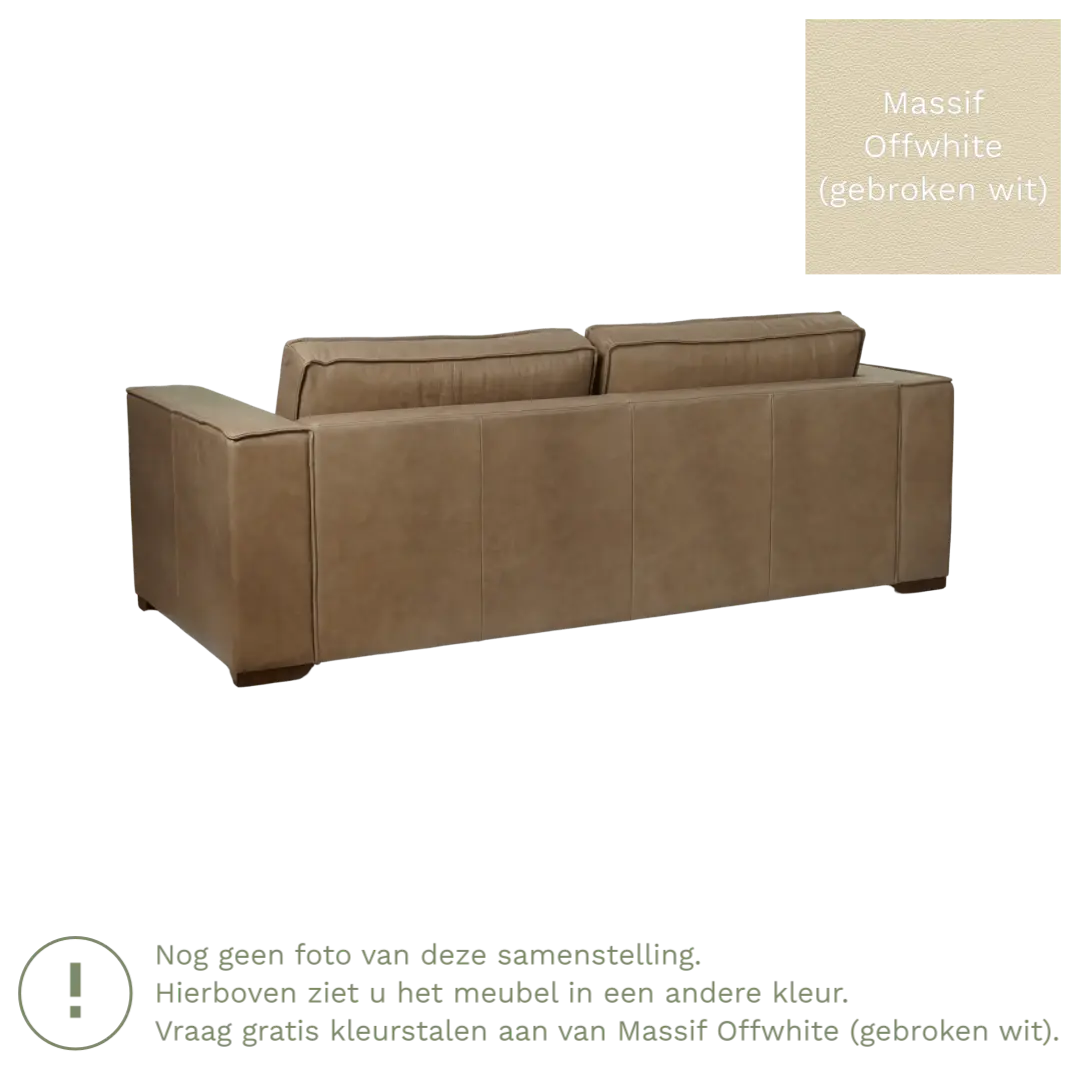 afbeelding van Leren bank Fine - 3 zits - Massif Offwhite (gebroken wit) - Poten hout zwart