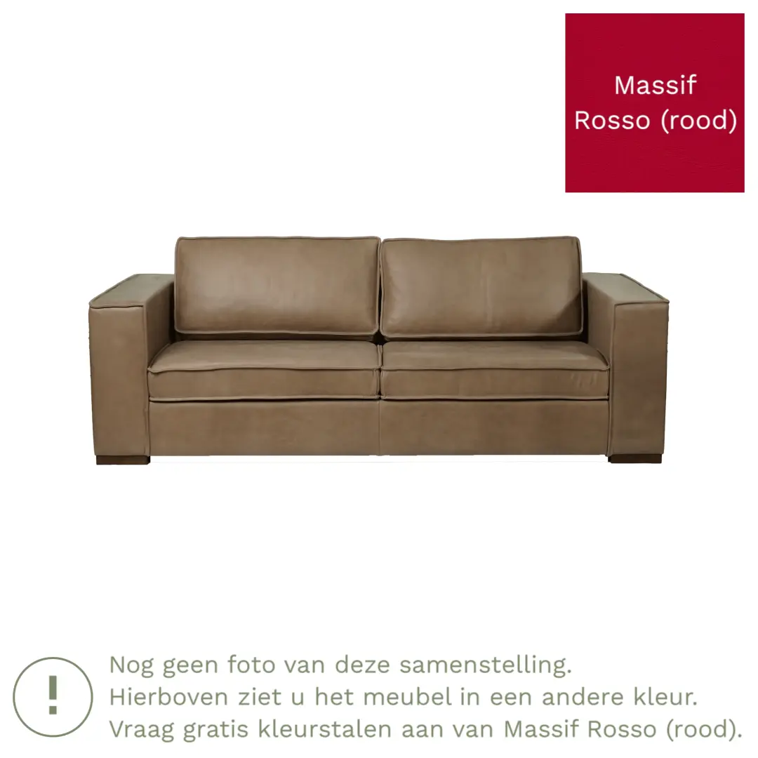 afbeelding van Leren bank Fine - 3 zits - Massif Rosso (rood) - Poten hout bruin