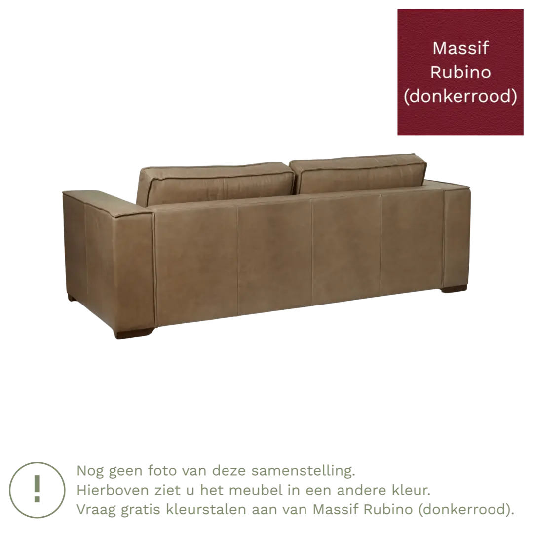 afbeelding van Leren bank Fine - 3 zits - Massif Rubino (donkerrood) - Poten hout bruin