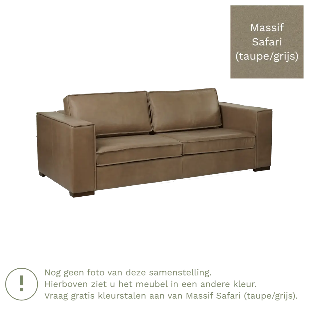 afbeelding van Leren bank Fine - 3 zits - Massif Safari (taupe/grijs) - Poten hout bruin