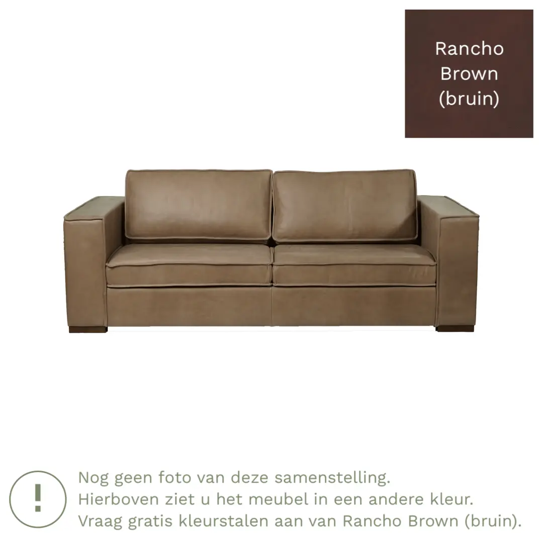 afbeelding van Leren bank Fine - 3 zits - Rancho Brown (bruin) - Poten hout zwart