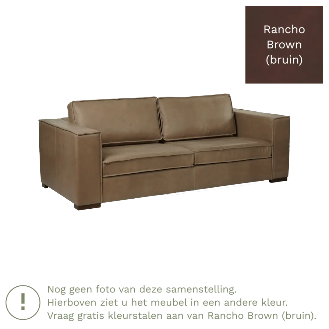 afbeelding van Leren bank Fine - 3 zits - Rancho Brown (bruin) - Poten hout zwart