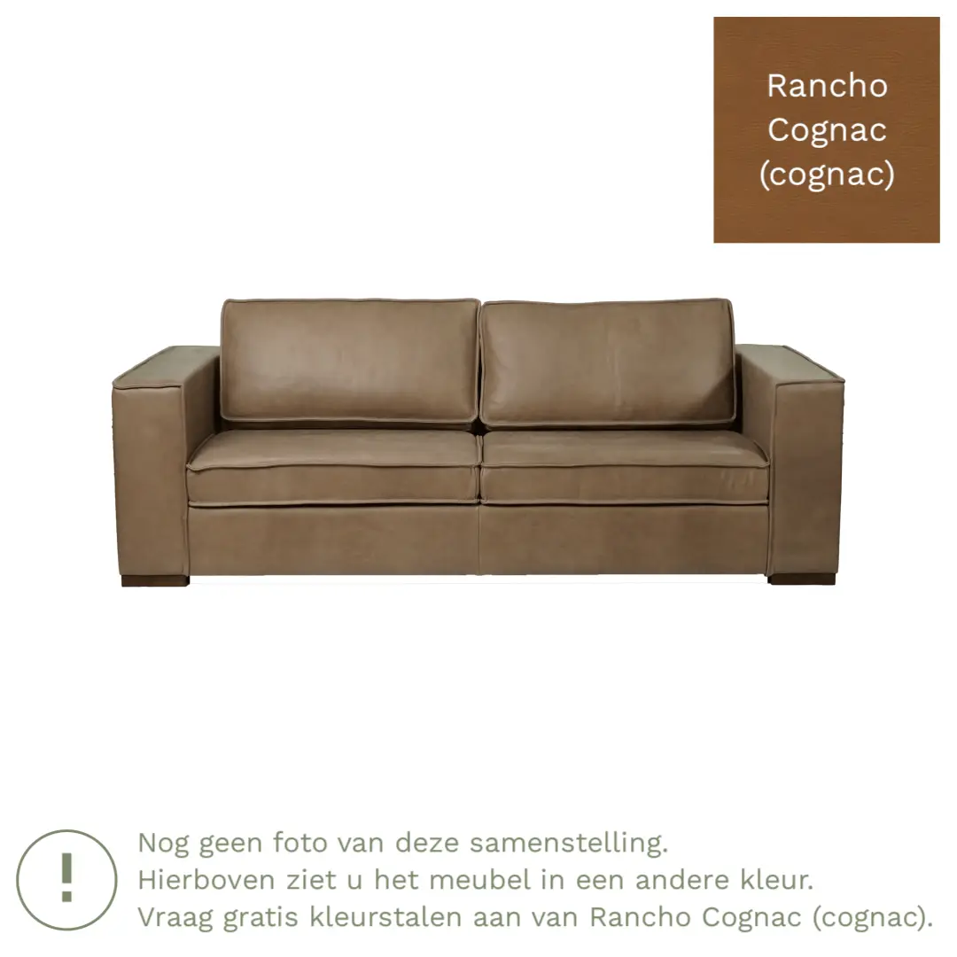 afbeelding van Leren bank Fine - 3 zits - Rancho Cognac (cognac) - Poten hout bruin