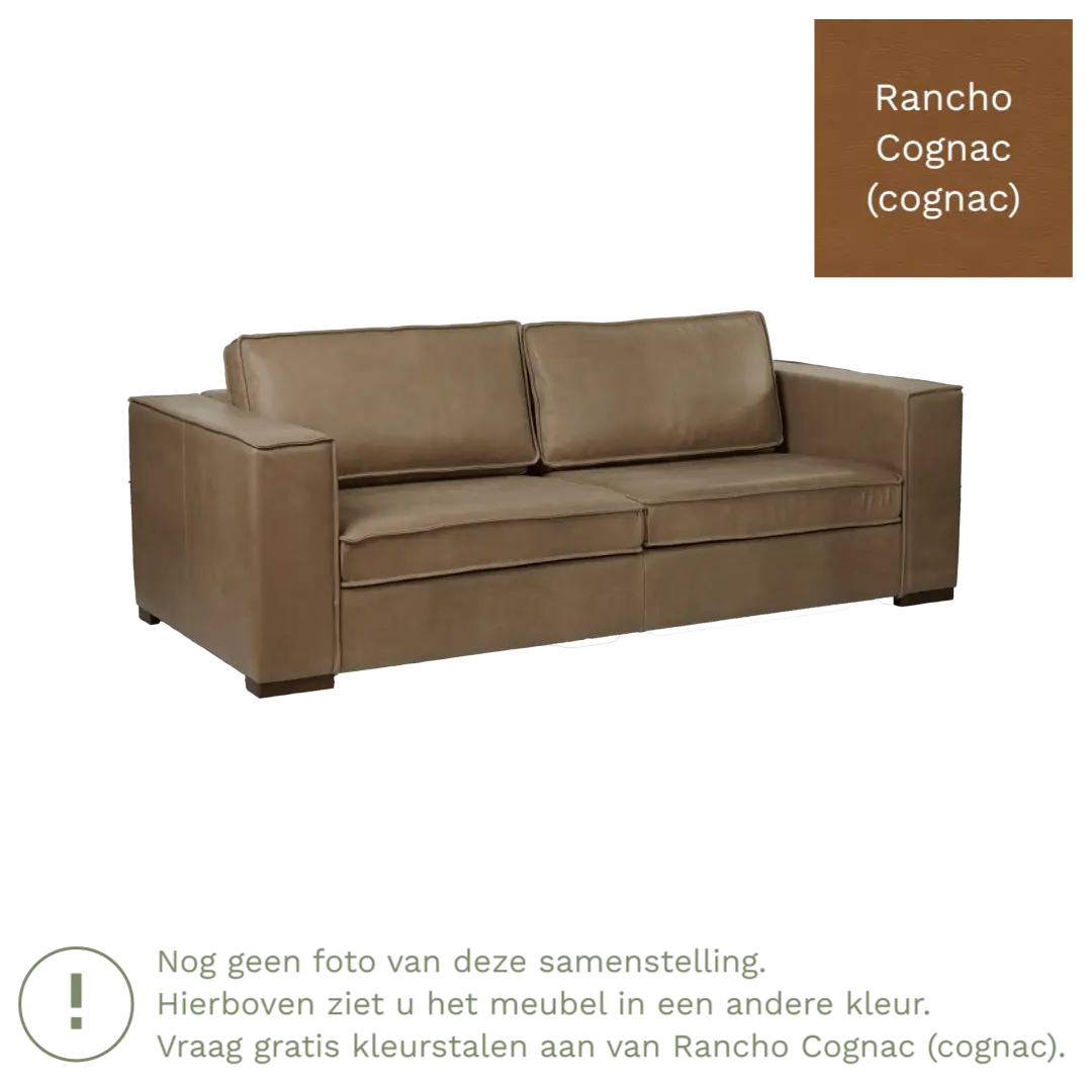 afbeelding van Leren bank Fine - 3 zits - Rancho Cognac (cognac) - Poten hout bruin