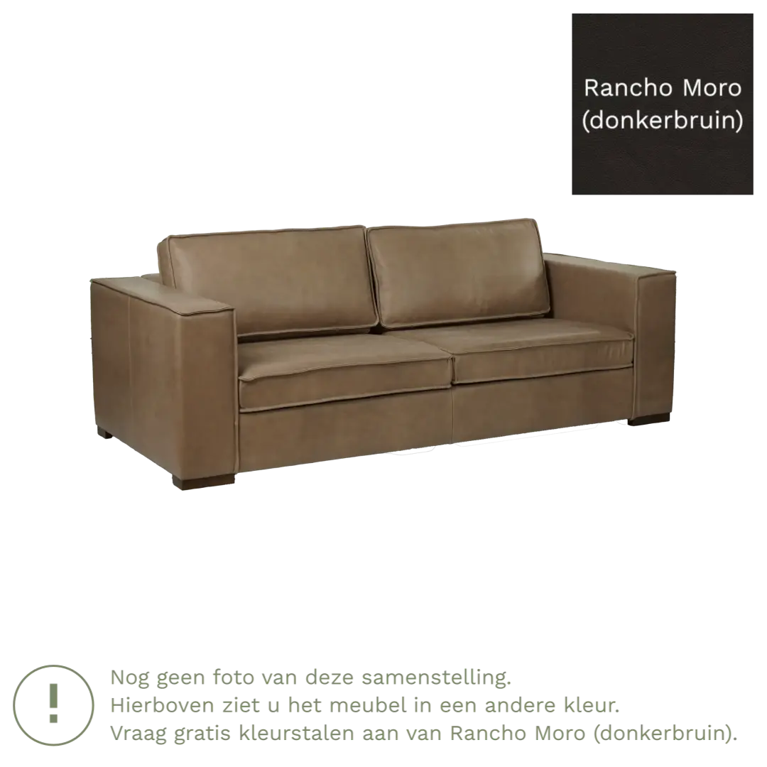 afbeelding van Leren bank Fine - 3 zits - Rancho Moro (donkerbruin) - Poten hout bruin