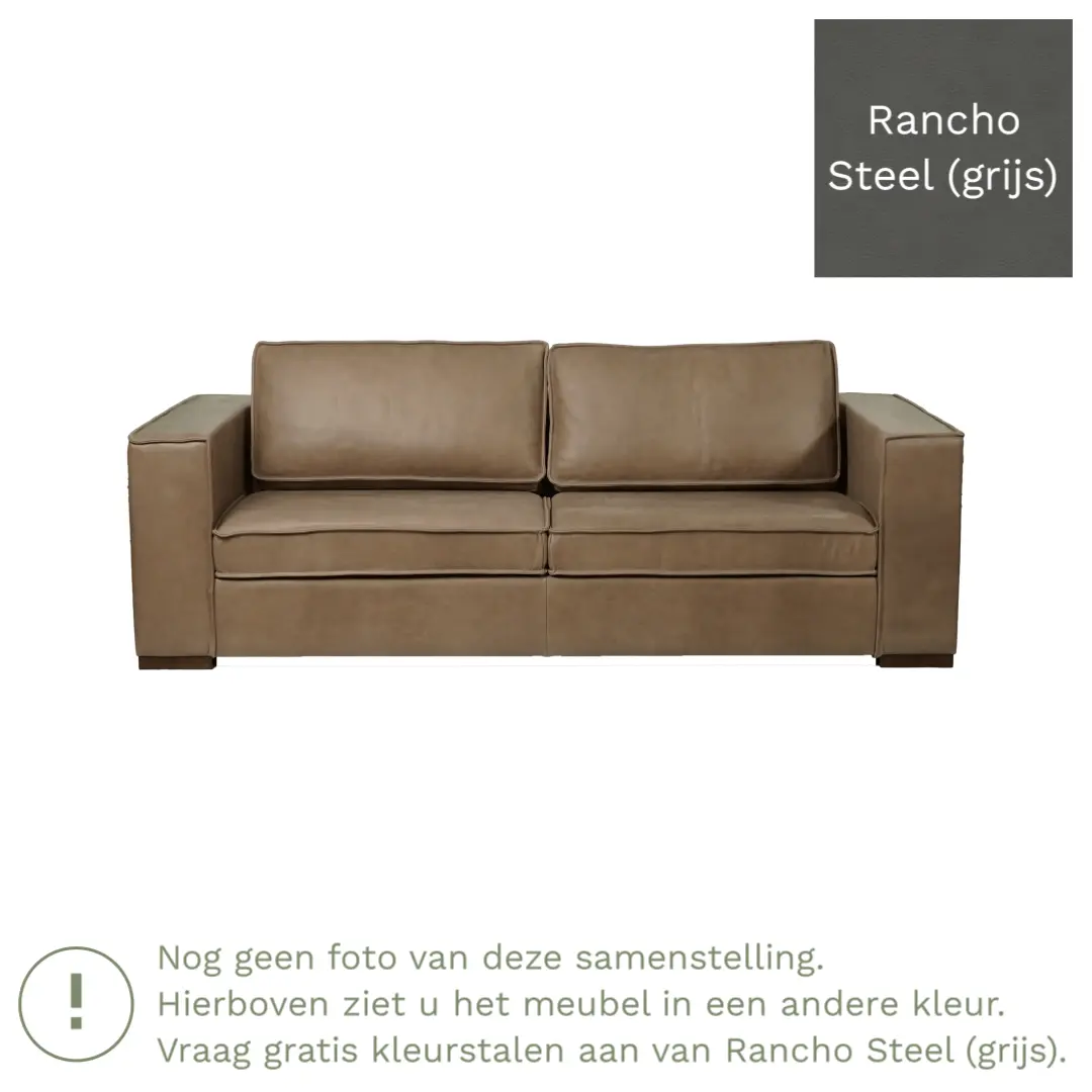 afbeelding van Leren bank Fine - 3 zits - Rancho Steel (grijs) - Poten hout zwart