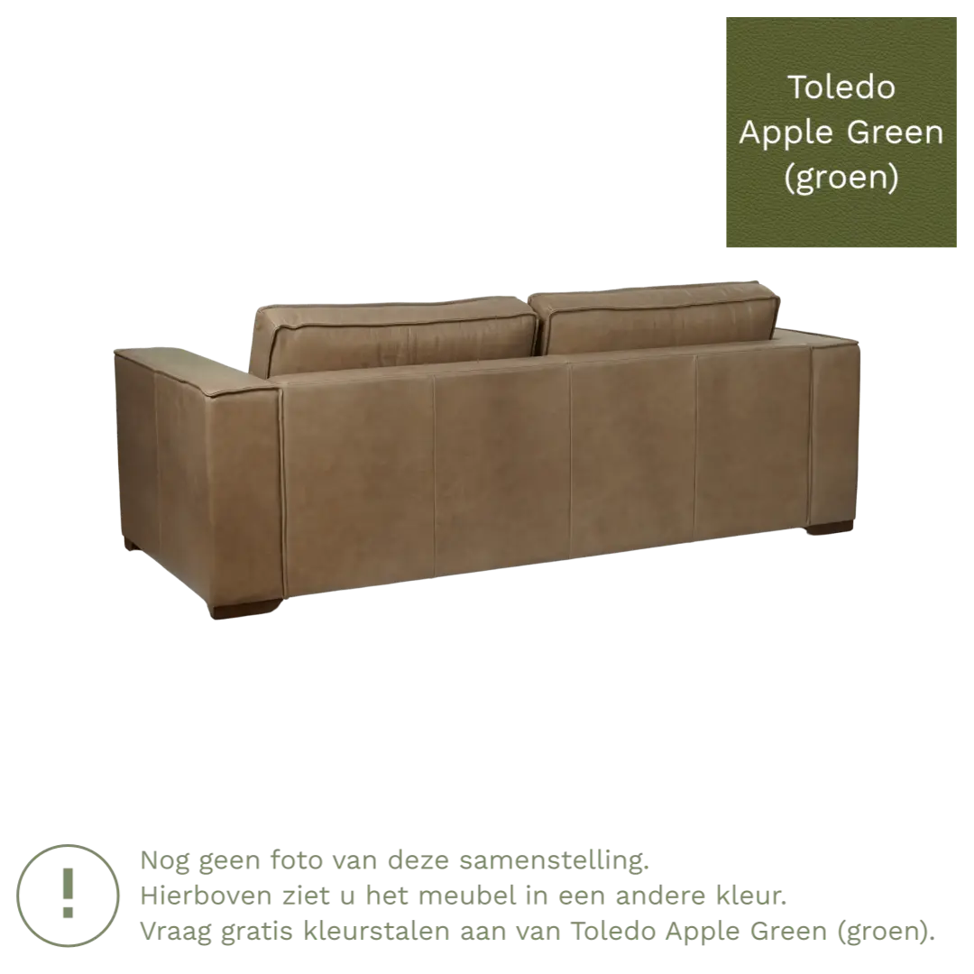 afbeelding van Leren bank Fine - 3 zits - Toledo Apple Green (groen) - Poten hout bruin