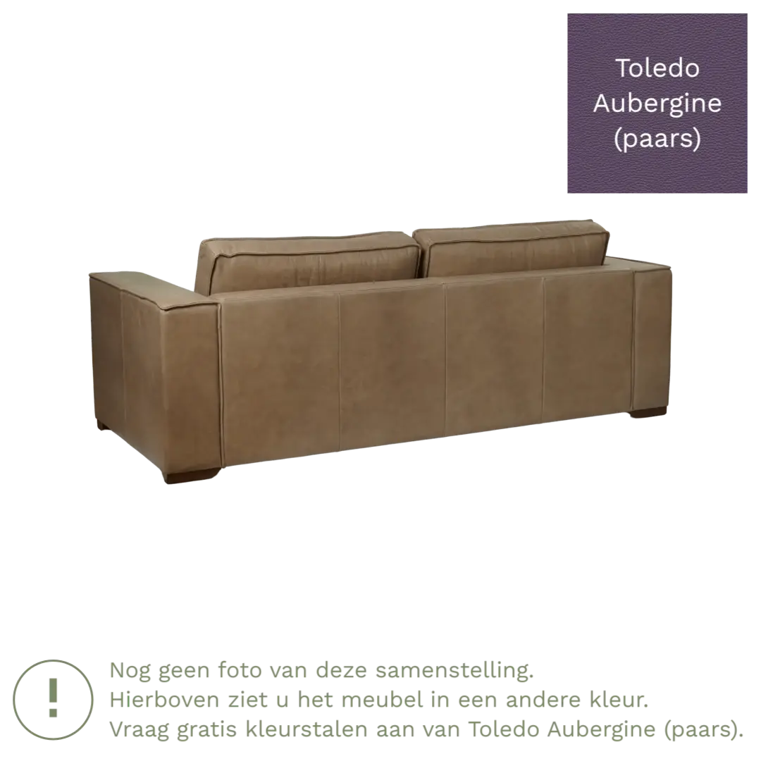 afbeelding van Leren bank Fine - 3 zits - Toledo Aubergine (paars) - Poten hout bruin