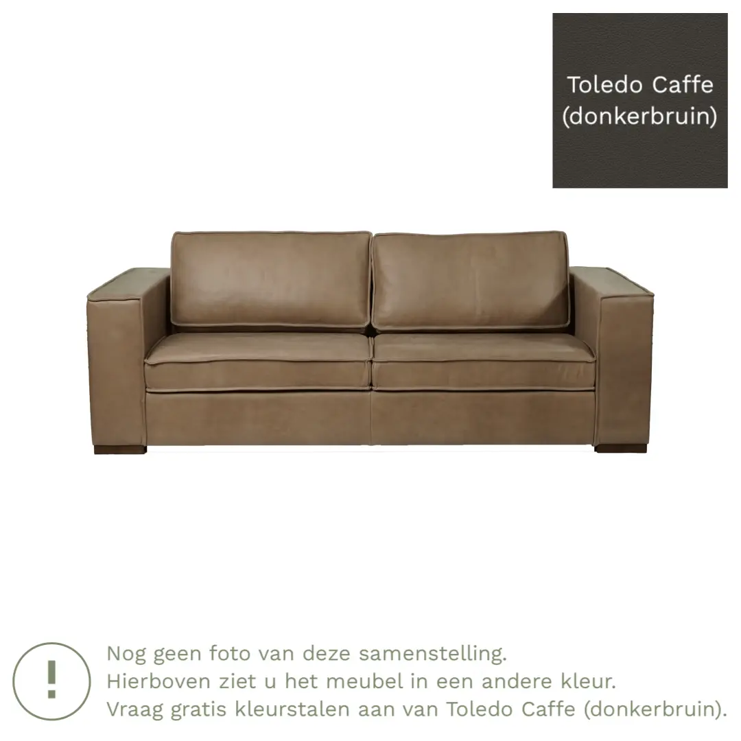 afbeelding van Leren bank Fine - 3 zits - Toledo Caffe (donkerbruin) - Poten hout bruin
