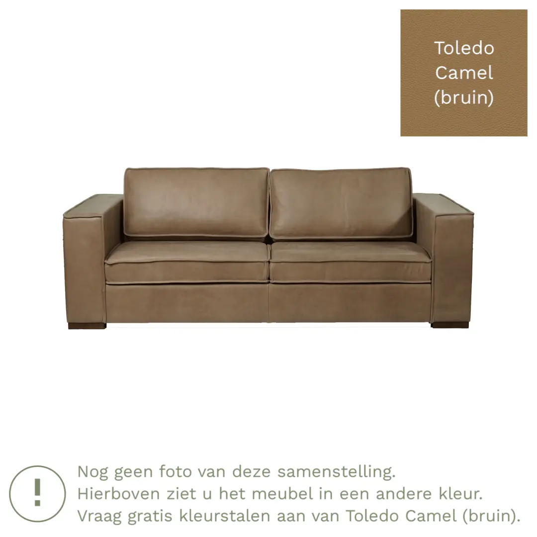 afbeelding van Leren bank Fine - 3 zits - Toledo Camel (bruin) - Poten hout zwart