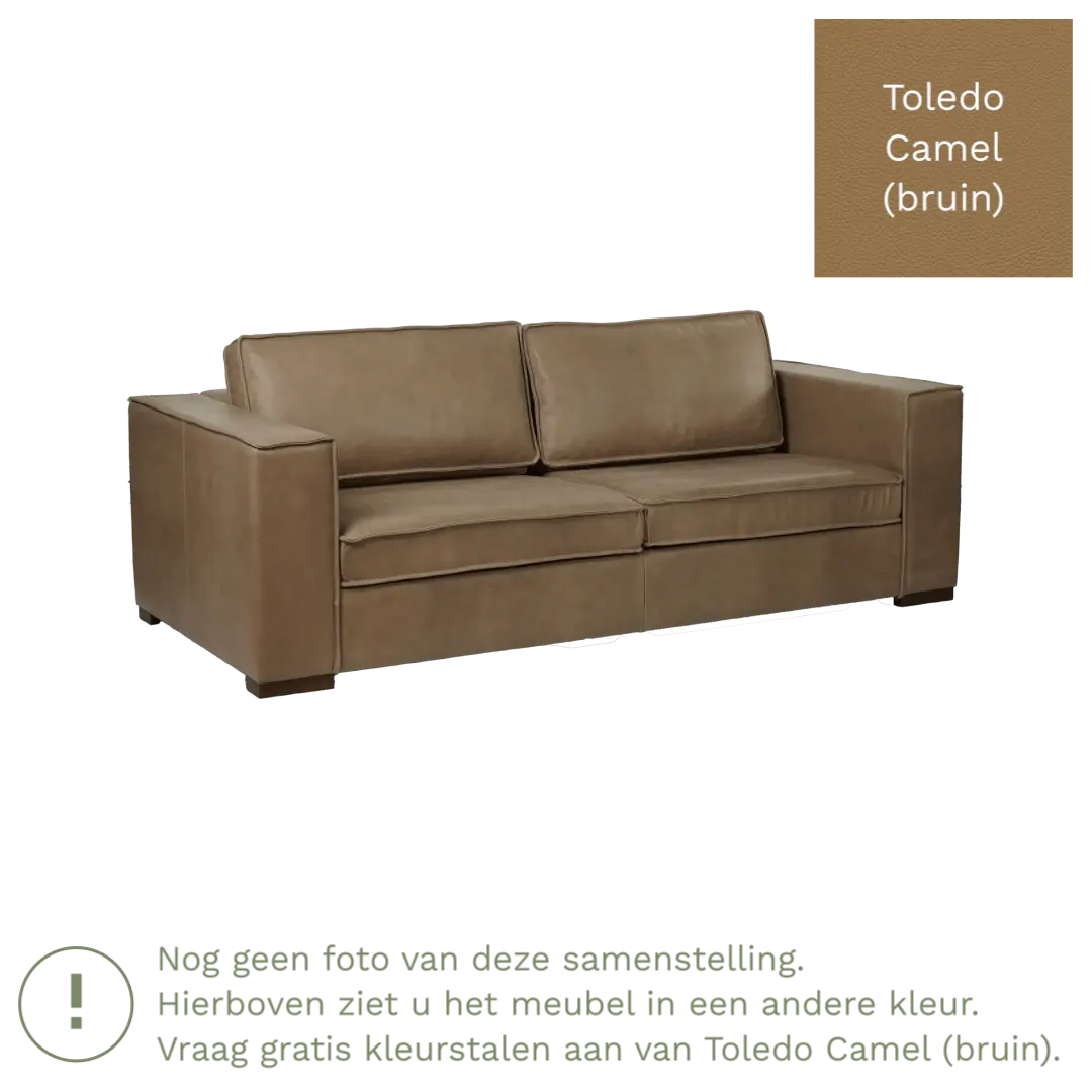afbeelding van Leren bank Fine - 3 zits - Toledo Camel (bruin) - Poten hout zwart
