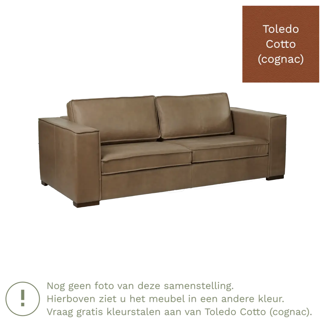 afbeelding van Leren bank Fine - 3 zits - Toledo Cotto (cognac) - Poten hout zwart