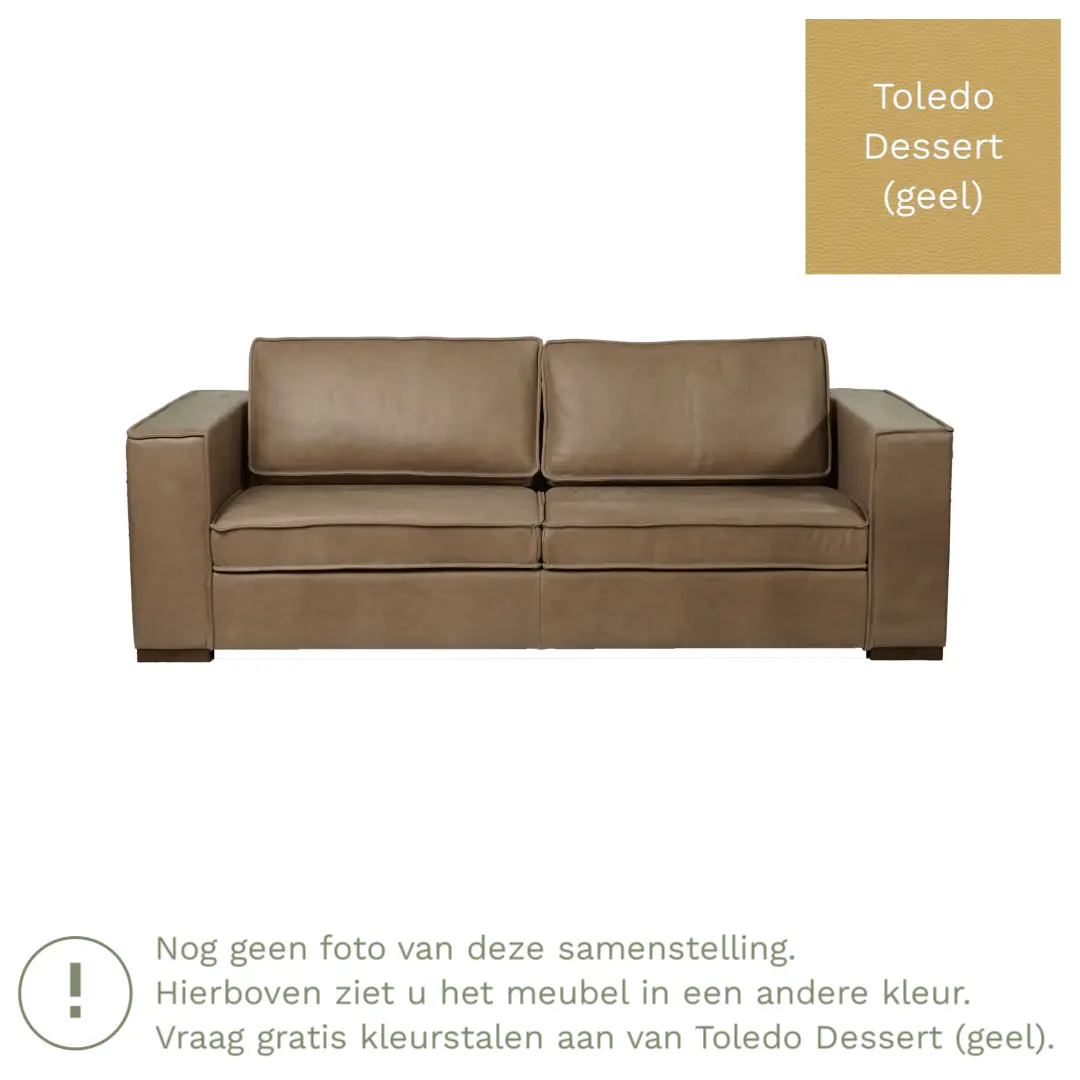 afbeelding van Leren bank Fine - 3 zits - Toledo Dessert (geel) - Poten hout zwart