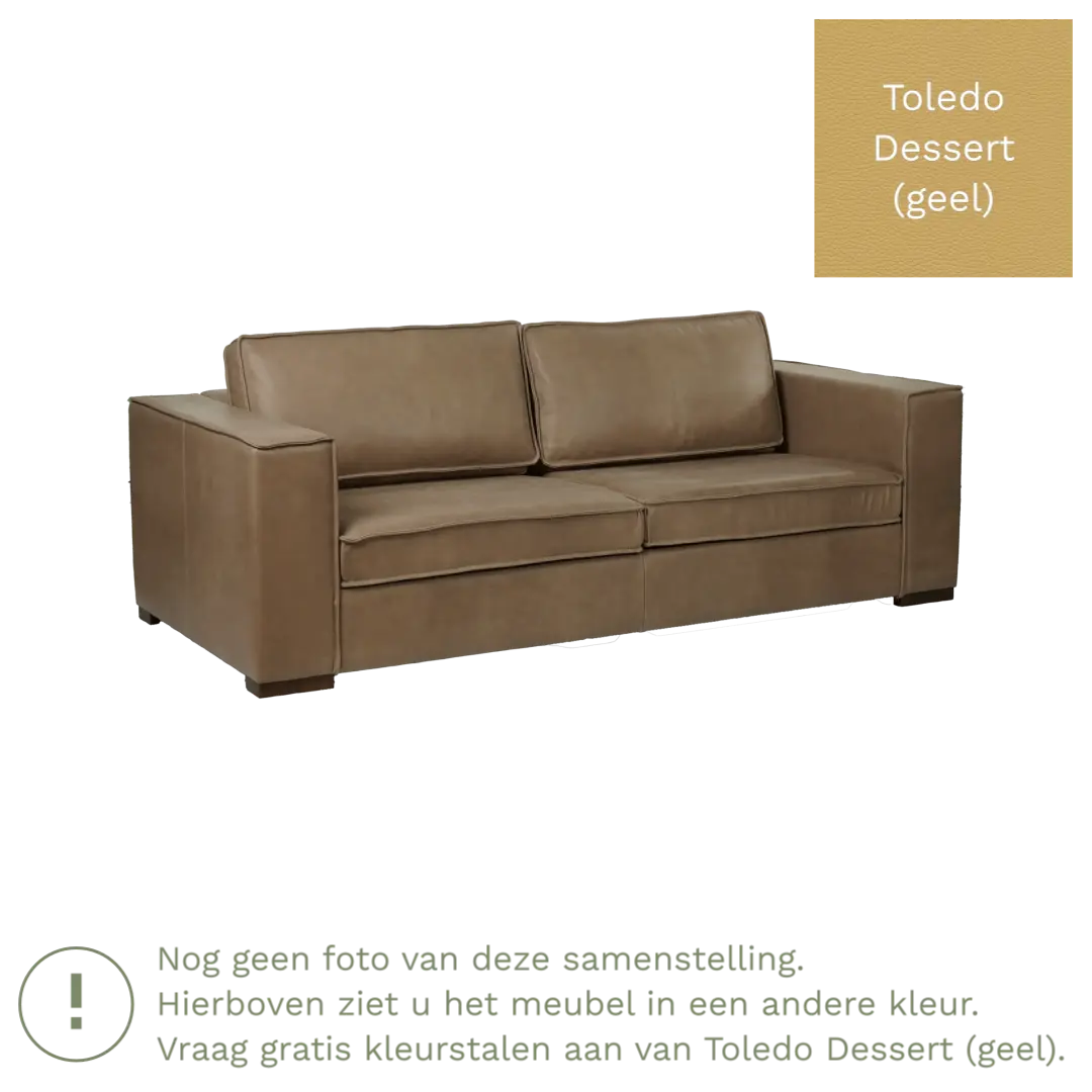 afbeelding van Leren bank Fine - 3 zits - Toledo Dessert (geel) - Poten hout zwart