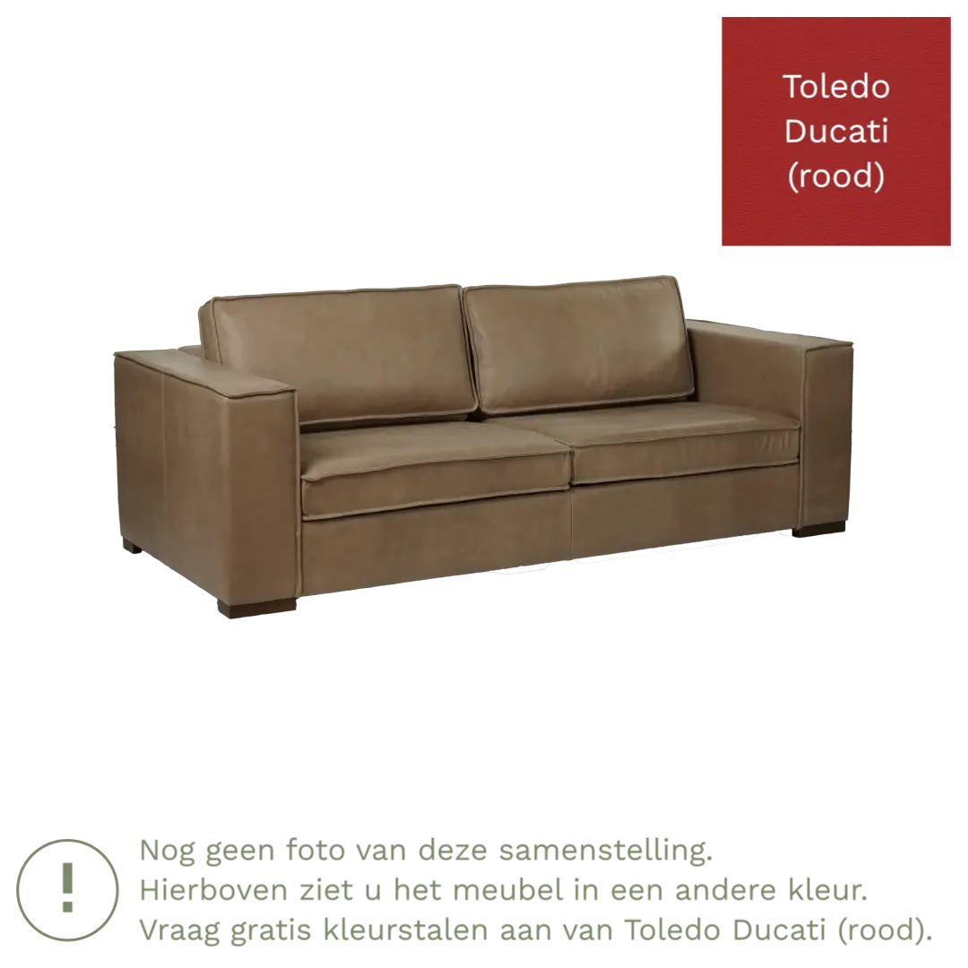 afbeelding van Leren bank Fine - 3 zits - Toledo Ducati (rood) - Poten hout bruin