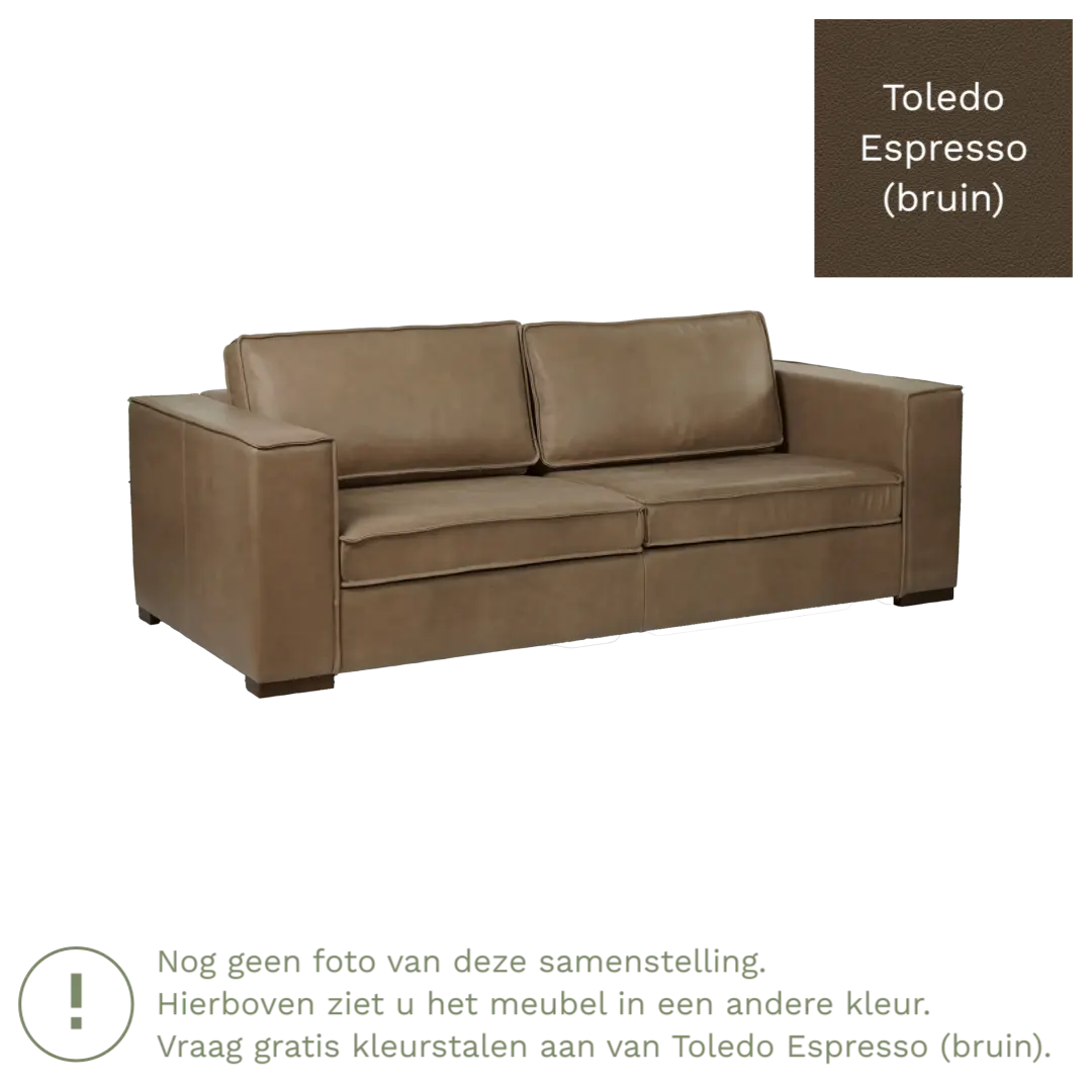 afbeelding van Leren bank Fine - 3 zits - Toledo Espresso (bruin) - Poten hout zwart