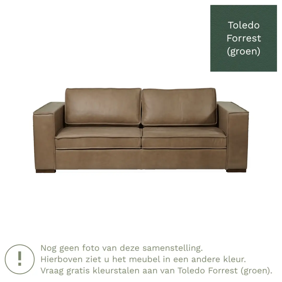 afbeelding van Leren bank Fine - 3 zits - Toledo Forrest (groen) - Poten hout bruin