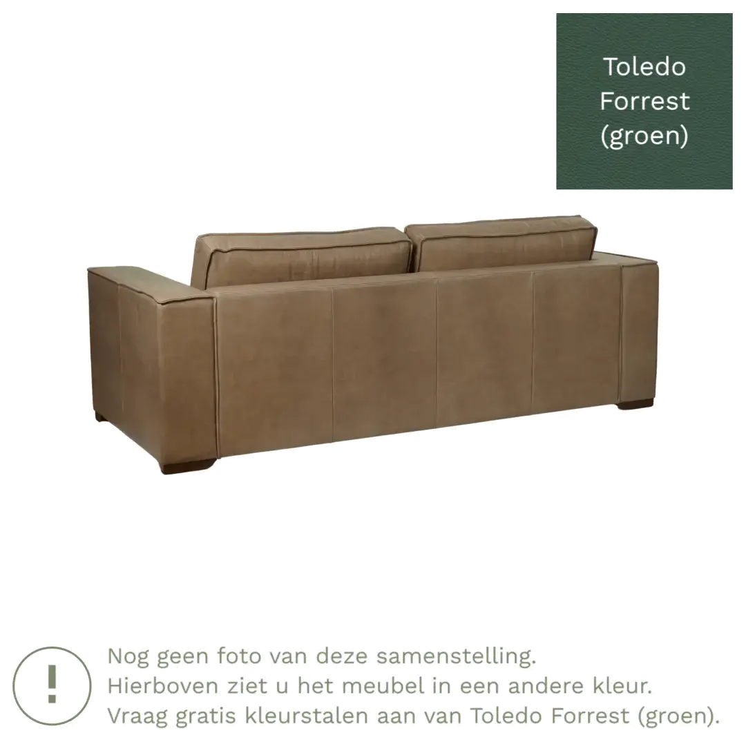 afbeelding van Leren bank Fine - 3 zits - Toledo Forrest (groen) - Poten hout bruin