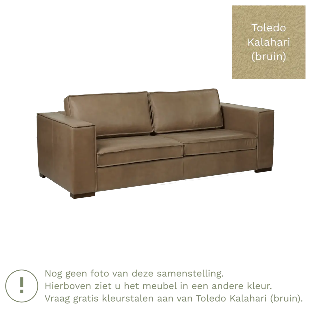 afbeelding van Leren bank Fine - 3 zits - Toledo Kalahari (bruin) - Poten hout bruin